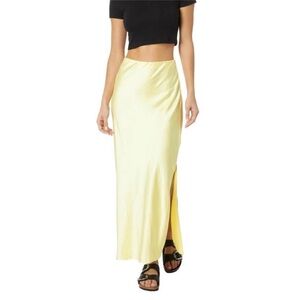 Madewell Pale Yellow Satin Maxi Skirt with Side Slit